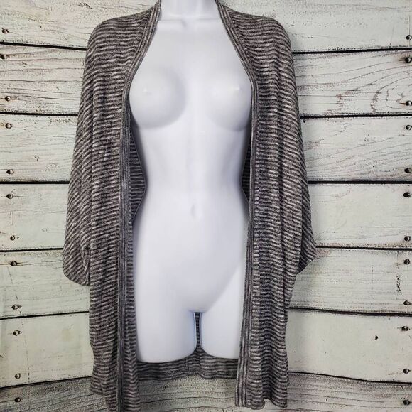 Daytrip Women’s Striped Open Front Cocoon Cardigan Sweater Size S Gray White - Picture 1 of 6